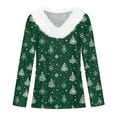 thumbnail image 4 of Hearthz Womens Christmas Sweater Faux Fur Trim V Neck Sweatshirts Xmas Christmas Snowflake Print Women Tops Winter Warm Long Sleeve Pullover Tops, 4 of 5