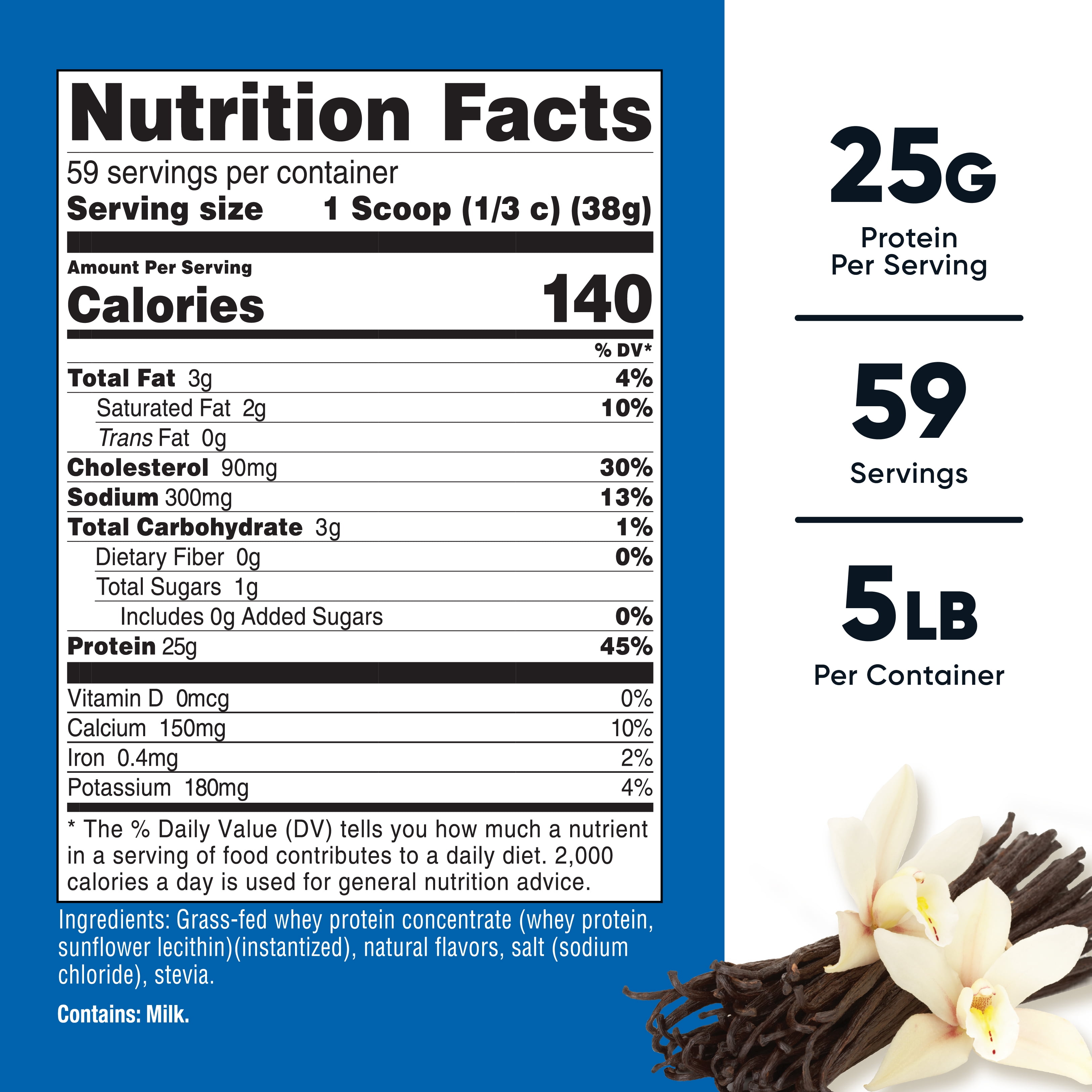 Nutricost Grass-Fed Whey Protein Concentrate (Vanilla) 5LBS - Non-GMO, Gluten Free