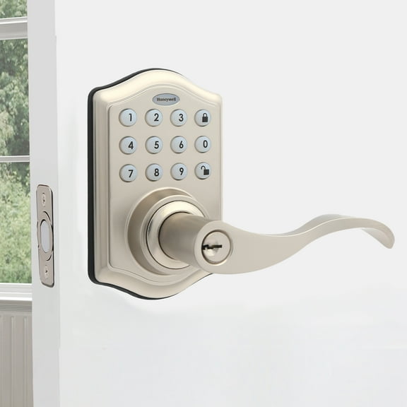 Honeywell Electronic Entry Lever Door Lock, Satin Nickel