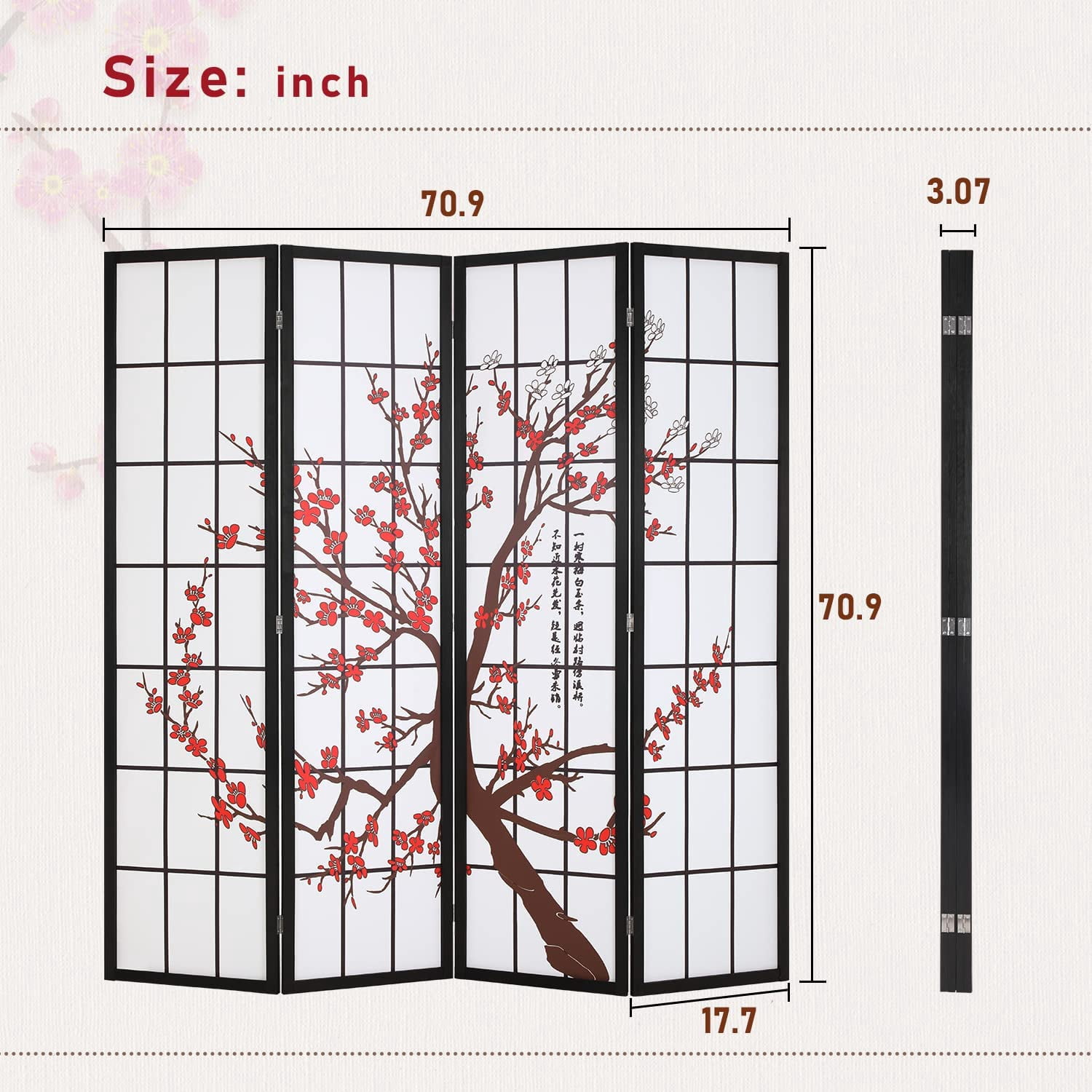 FDW Room Divider 6Ft Folding Privacy Divider 4 Panel,White