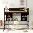 thumbnail image 2 of Solid Wood Loft Bed with Desk, Twin Loft Bed with Storage Shelves, Space Saver Twin Size Wood Loft Bed Frame with Ladder, No Box Spring Needed Bedroom Furniture, Espresso, 2 of 7
