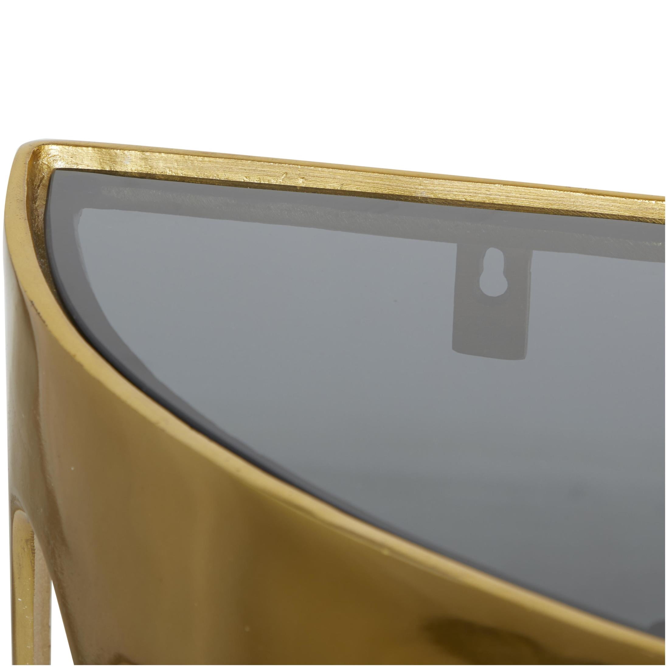 DecMode 36" x 32" Gold Aluminum Metal Half Moon Drip Abstract Console Table with Melting Designed Legs and Black Glass Top, 1-Piece