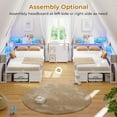 thumbnail image 4 of Twin Daybed With Bookcase & Charging Station, Corner Bed Frame With LED Lights & 6 Storage Drawers White & Oak Grey, 4 of 6