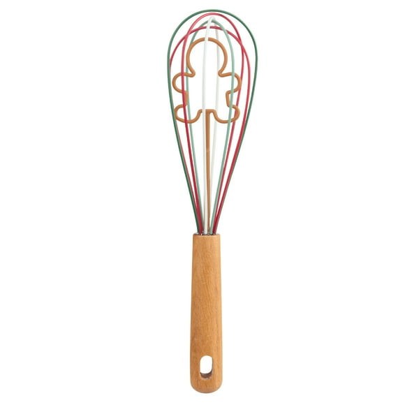 Holiday Time 12-inch Silicone Whisk, Gingerbread Cookie Character, Brown, Red and Green