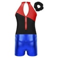 thumbnail image 4 of MSemis Kids Girls Gymnastic Leotard Outfits with Metallic Shorts Hair Band Red&Royal Blue 8, 4 of 6