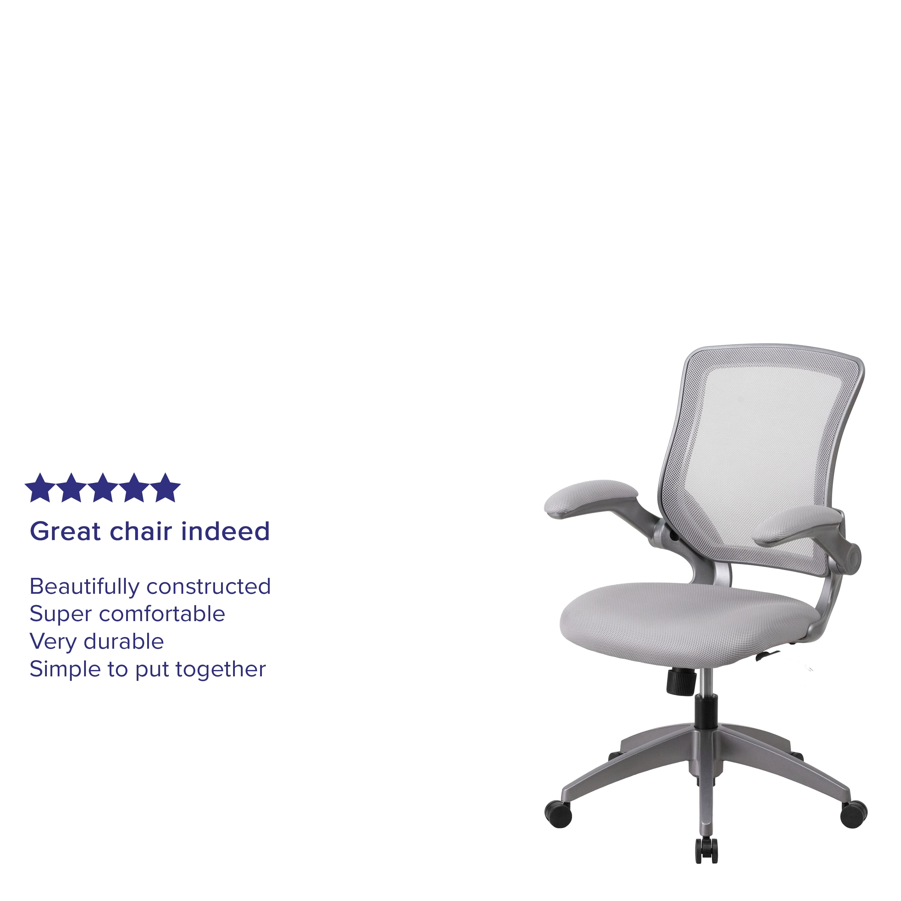 Flash Furniture Mid-Back Gray Mesh Swivel Ergonomic Task Office Chair with Gray Frame and Flip-Up Arms