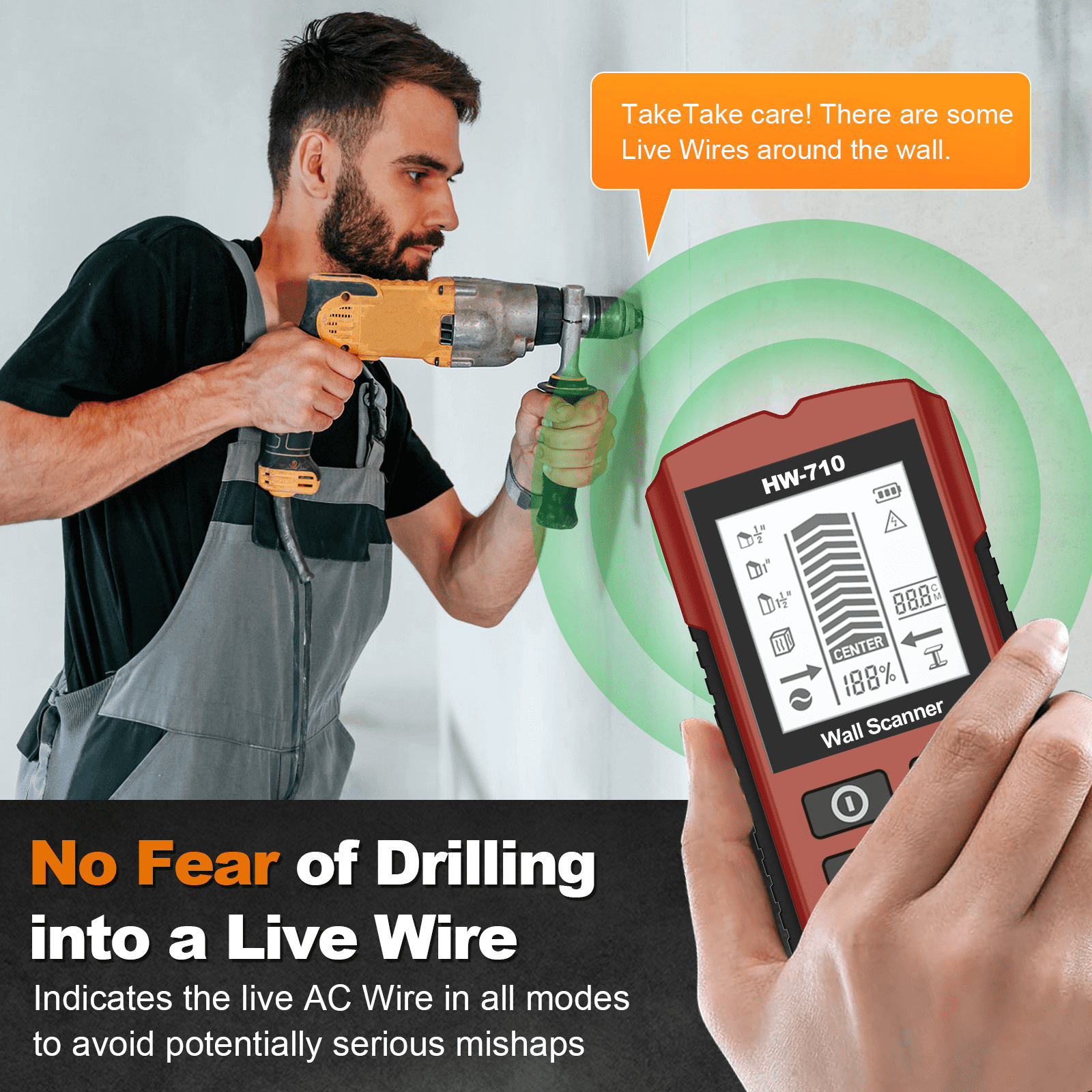 Detector manual multifunción de metales y paredes,Portable Wire Pipe Power Detector,6 In 1 Stud Finder Wall Scanner,HD LCD Display and Audio Alarm, High Sensitivity Sensor for Detecting Wood,Cables
