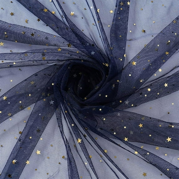NAMZI 1 Yard x 59 Inch Glitter Tulle Fabric, Star Moon Sequin Netting for DIY Tutus & Wedding Party Decor, Navy Blue