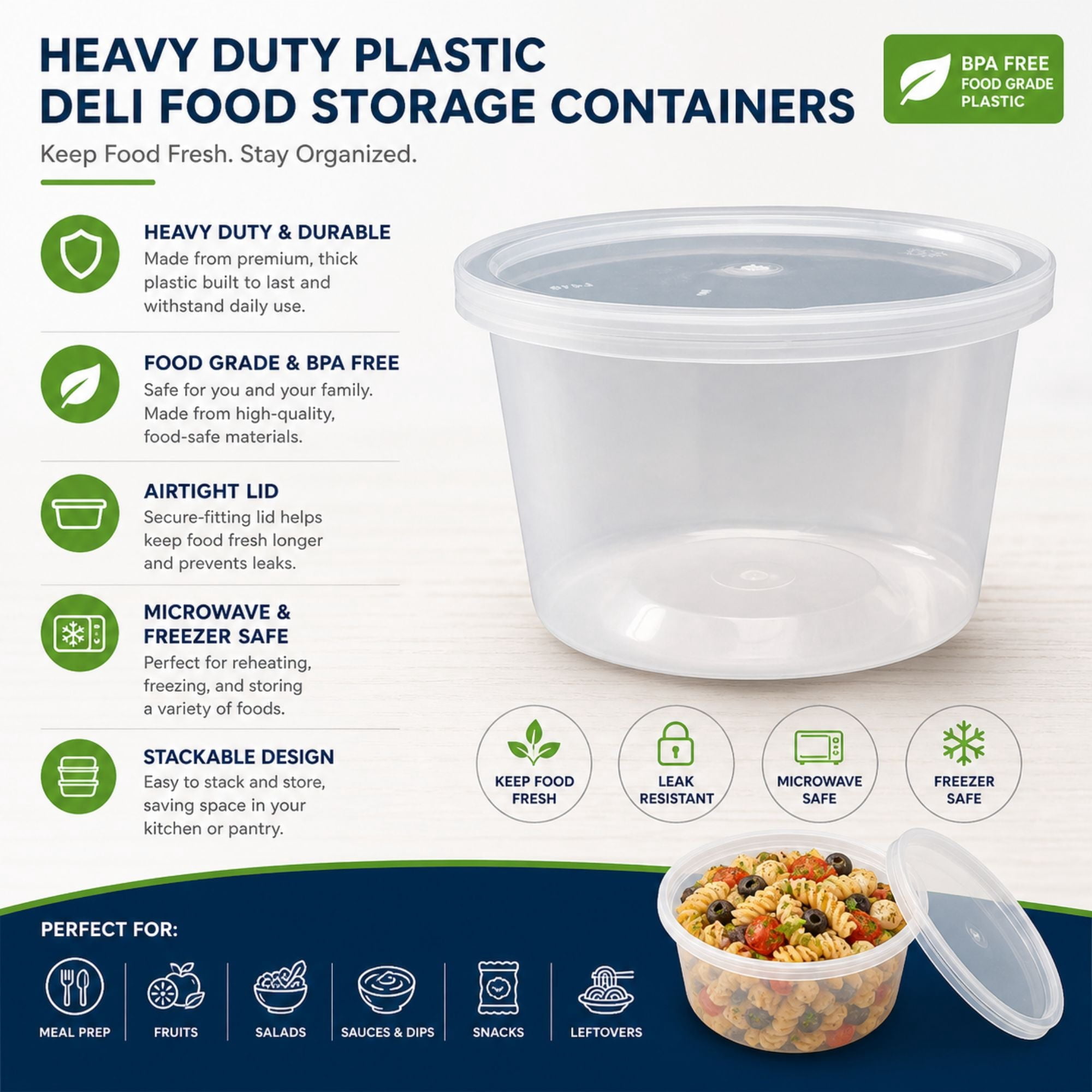 Heavy Duty Deli Containers with Lids | Airtight Food Storage Containers | Clear Kitchen Organizing Leak Proof, BPA-free 16 oz, Heavy Duty | Set of 480