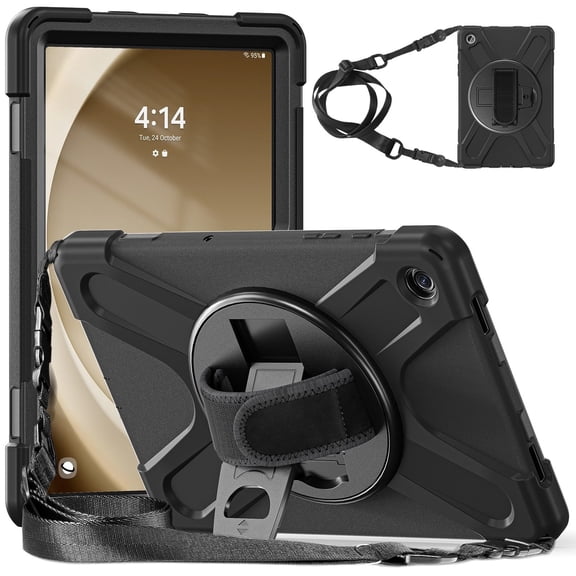 XYX Case for Samsung Galaxy Tab A9 11.0 inch SM-X210/SM-X215/SM-X216 with 360 Degree Rotating, Hand Strap, Shoulder Strap, Black