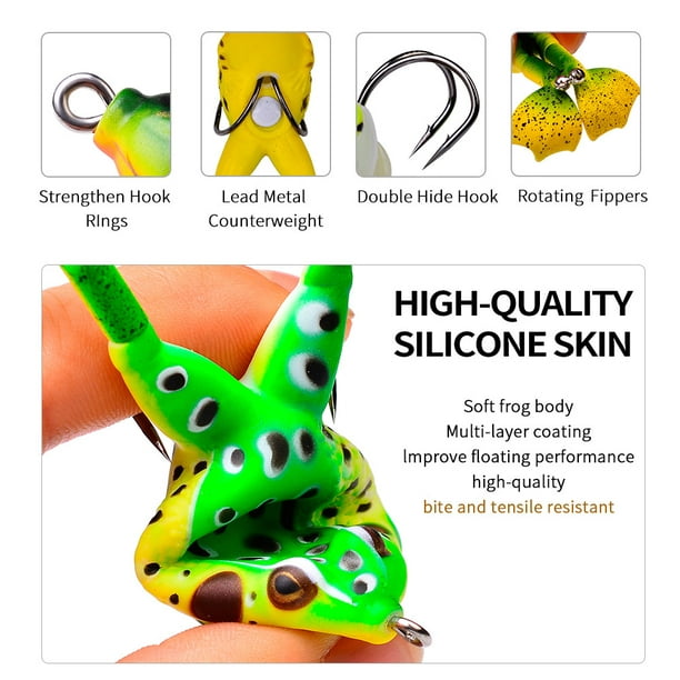 Top Water Bass Fishing Lures Kit, Soft Frog Upgraded Silicone Skin, Double Propellers Legs Bigger Splash More Attractive, Freshwater Bait for Bass