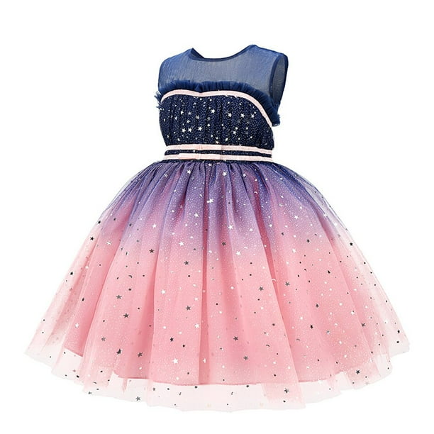 Star Sequin verano niños niñas princesa vestido de fiesta para 3-10 años sin mangas Hada niños ropa Casual cumpleaños boda vestido 4T (etiqueta 110) Gao Jinjia LED