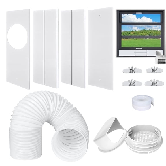 TERRALYX Portable AC Window Vent Kit with Waterproof Cover,AC Window Seal Kit with 5.9" Diameter,59" Length Hose for Sliding Horizontal or Vertical Window with 4 Seal Plates Ac Exhaust Hose Kit