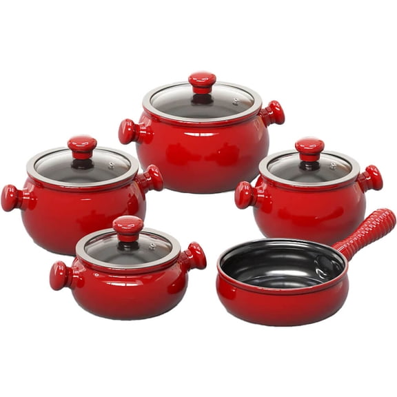 Ceraflame J603646 Premiere 9 Piece Ceramic Cookware Set with Glass Lids - Red
