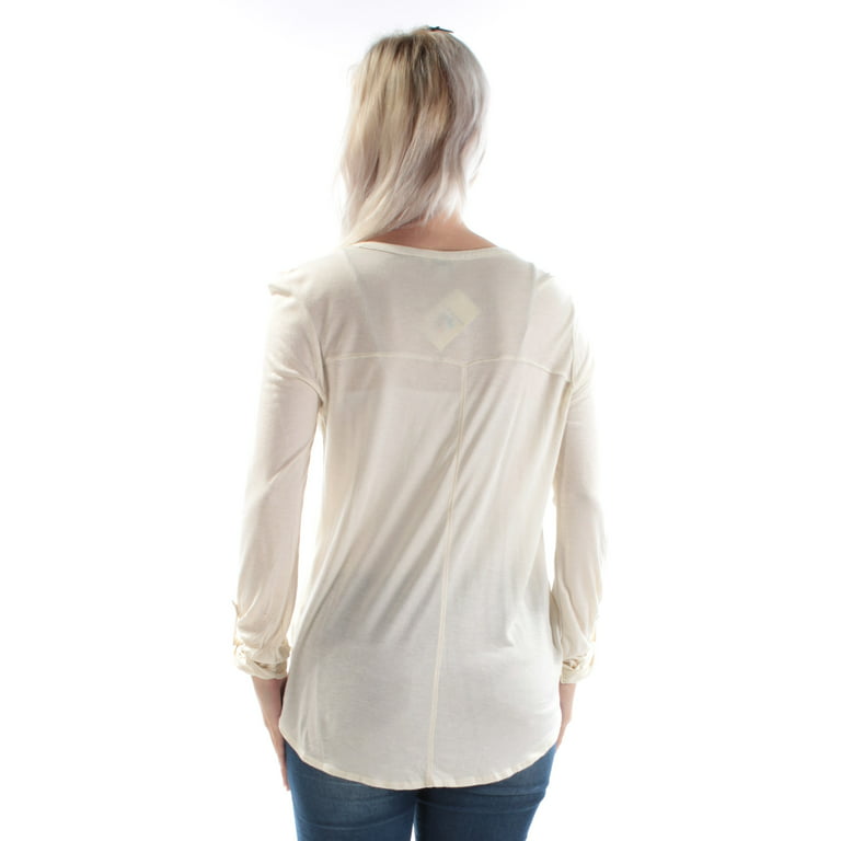 Lucky Brand Womens Velvet Burnout Henley Shirt, Off-White, Medium 