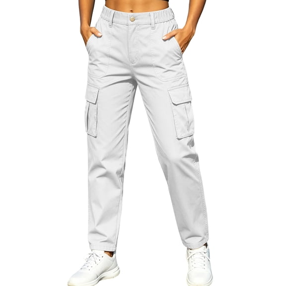 Guluxicc Women's Cargo Pants with Multi Pocket Button Front Straight Leg Trousers for Outdoor Hiking Wear Fall Winter