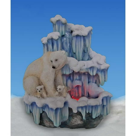 Sintechno Artistic Sculptural Mother Polar Bear with Her Cubs on Iceberg Tabletop Water Fountain