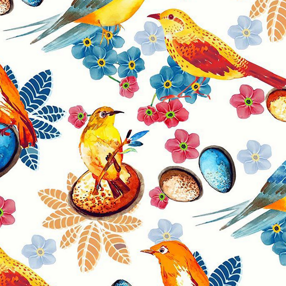 Stylish Fabric 44-Inch 100% Cotton Conversational Finches Sewing & Craft Fabric, 1 Yard