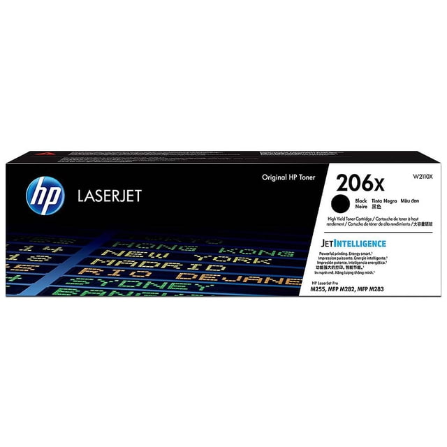 Cartucho de Tóner HP LaserJet 206X, Negro, Modelo: W2110X. HP W2110X