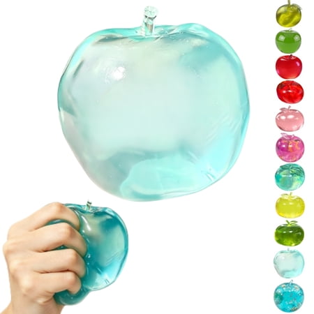 Apple Fidget Toys - Green & Pink Apple Squeeze Toys Jelly & Clear Apples Slow Rising Fidget Stress Ball Cute Moldable Squeeze Sensory Relief(Blue_D)