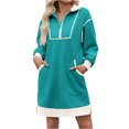 thumbnail image 6 of Women Casual Long Sleeve Sweatshirt Dress Quaeter Zipper Lapel Loose Mini Dresses, 6 of 7