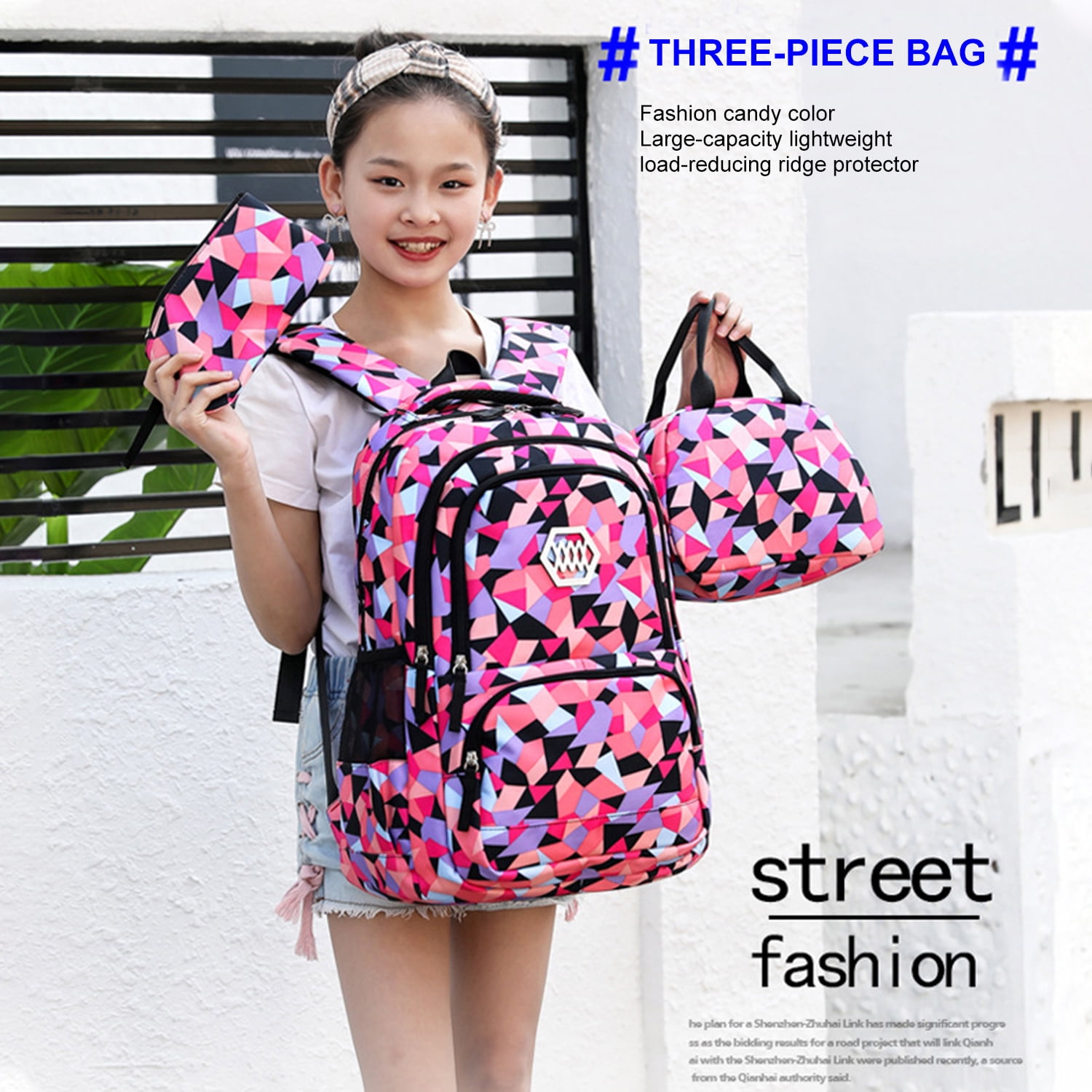 3 in 1 Middle School Backpack Sets, Kids School Bag with Lunch Bag and Pencil Case