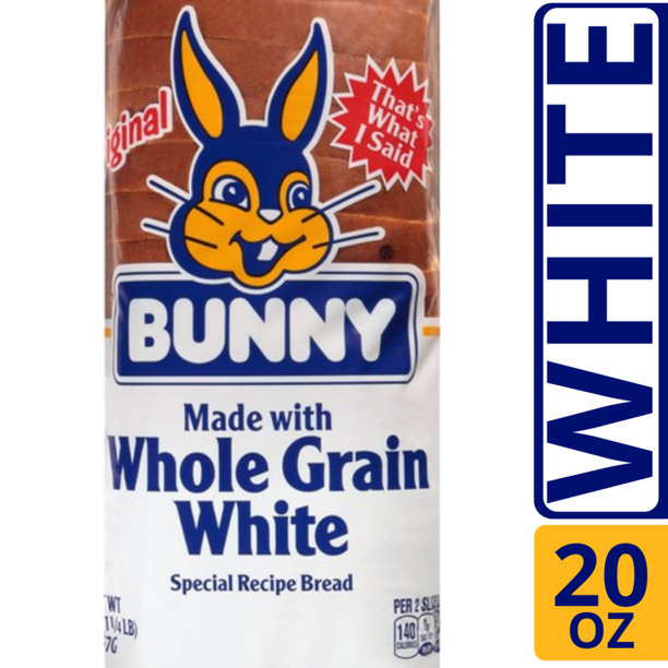 Bunny Whole Grain White Bread, 20 oz, 20 Count