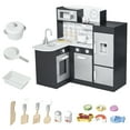 thumbnail image 1 of Qaba Play Kitchen, Kids Kitchen Playset with Microwave Fridge, Dark Brown, 1 of 10