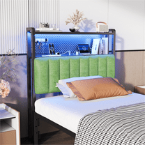 Ktaxon Headboard for Twin Size Bed with Pegboards Storage, Upholstered Headboard with Charing Station & LED Lights, Height Adjutable, Green