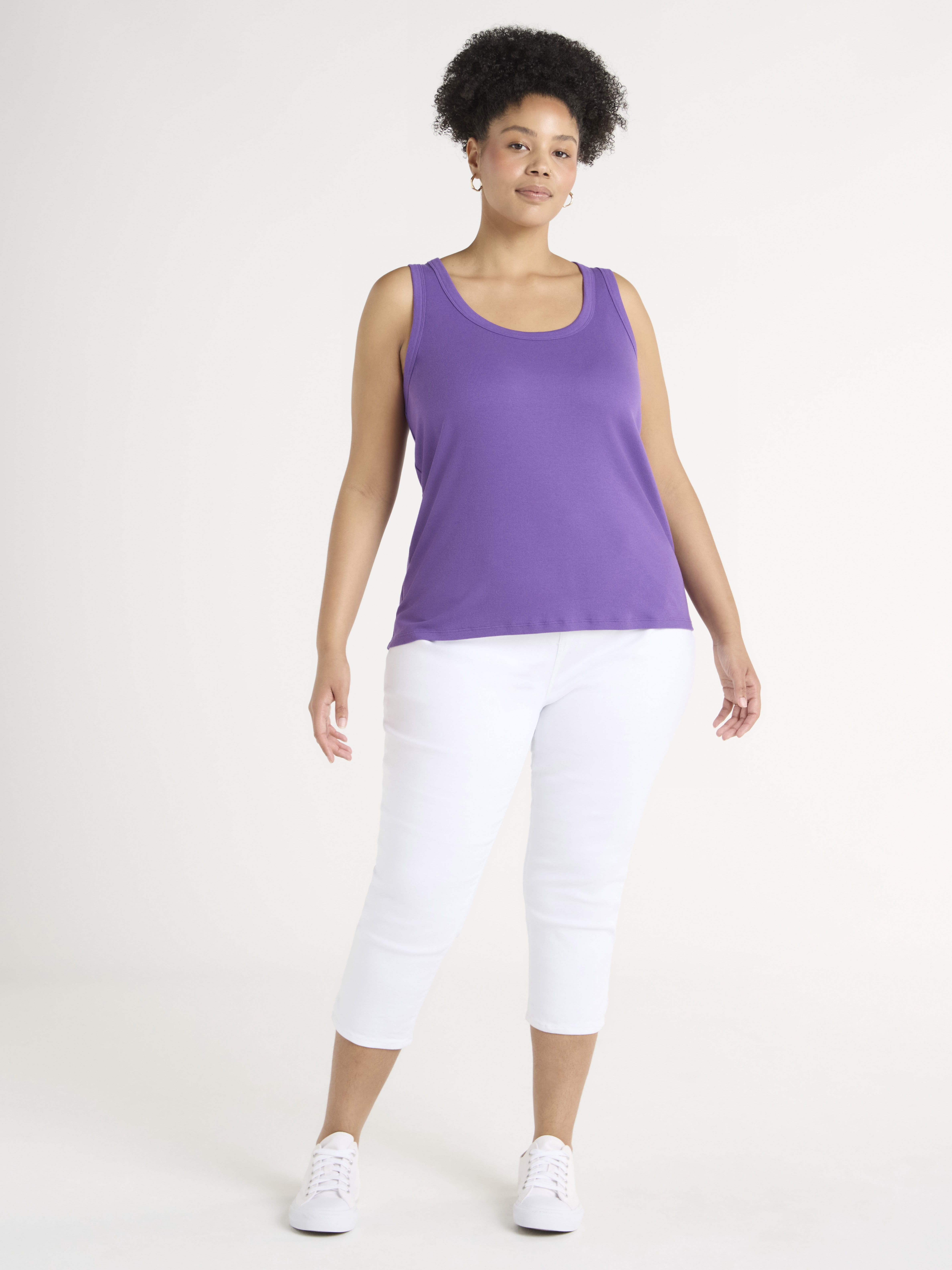 Terra & Sky Women's Plus Size Scoop Neck Ribbed Tank Top
