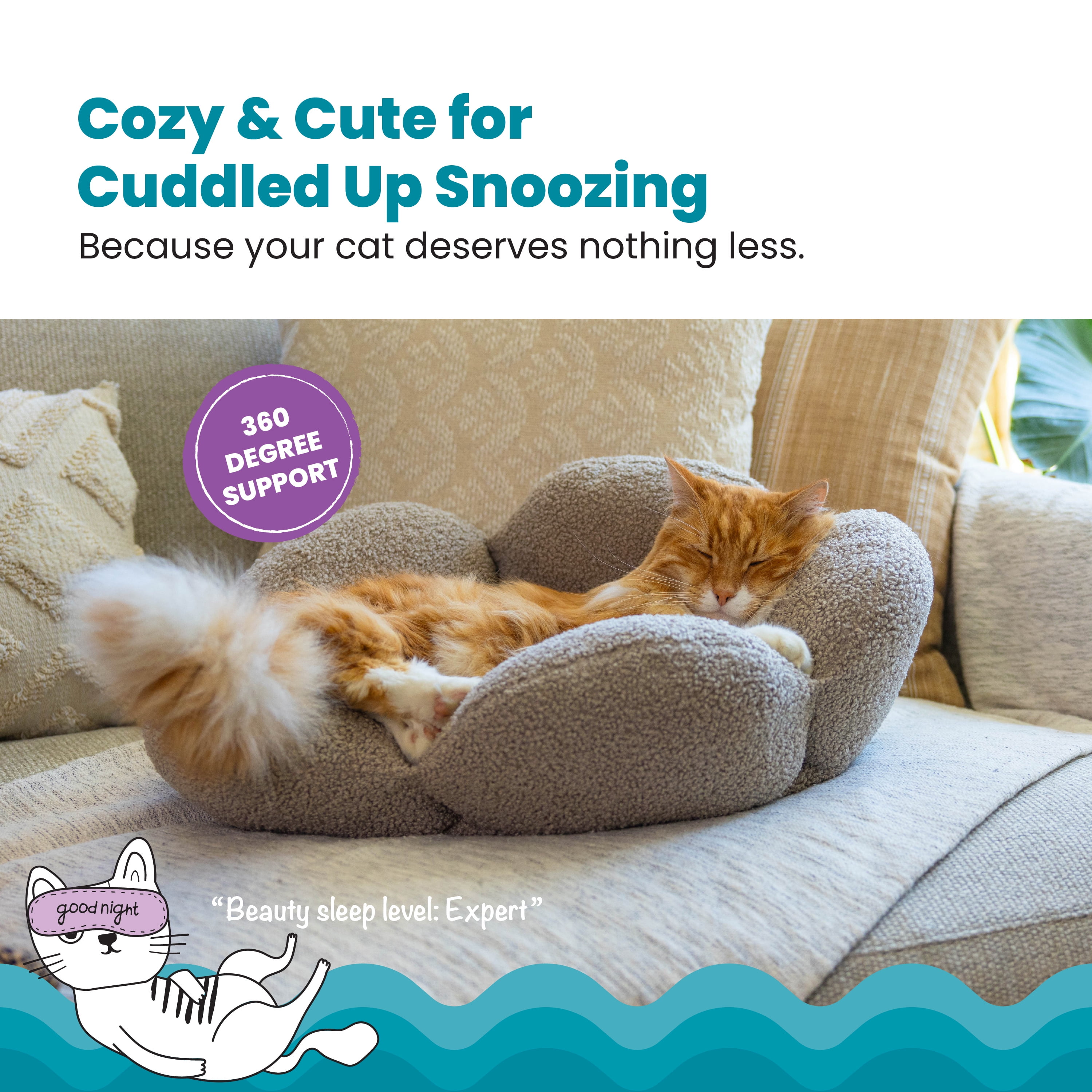 Catstages Purrfect Petals Flower Cat Bed with Plush Support and Raised Sides, Tan, 21 in - Secure, Soft, Comfortable Bed for Cats and Kittens