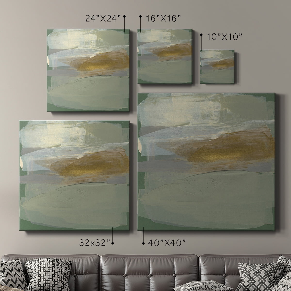Wexford Home Sage & Gold Swipe III-Premium Gallery Wrapped Canvas, 10" x 10" - Ready to Hang