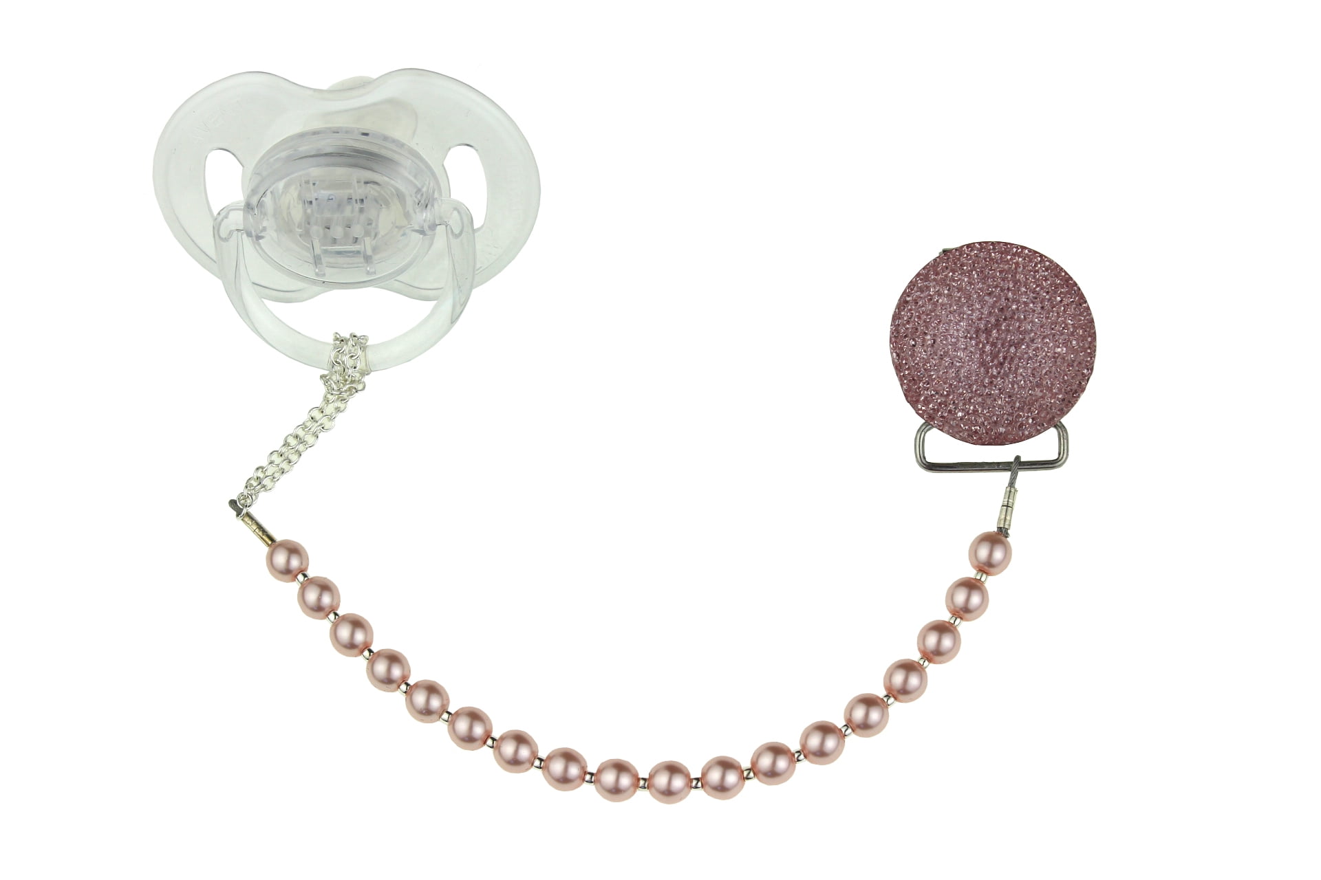 Sparkly Glitter Crystal with Swarovski Crystals & Matching Pearl Pacifier Clip