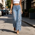 thumbnail image 6 of Zormilly Wide Leg Jeans for Women High Waisted Lace Spliced Stretchy Jeans, S-3XL, 6 of 7