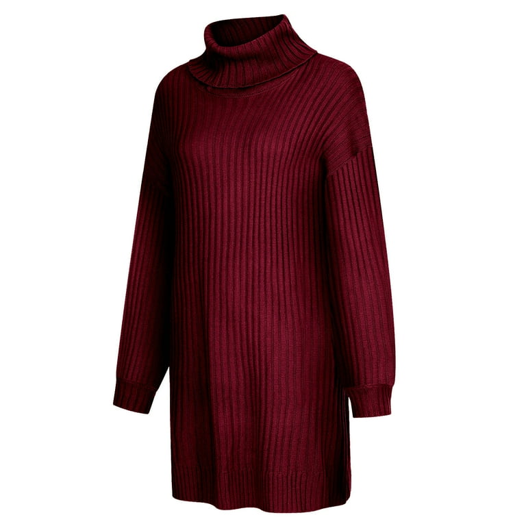 DailyTrove Women's Turtleneck Fit & Flare Dress, Long Sleeve, Casual Office  & Evening Wear, Soft Wool Blend, Relaxed Fit, Plus Size Friendly