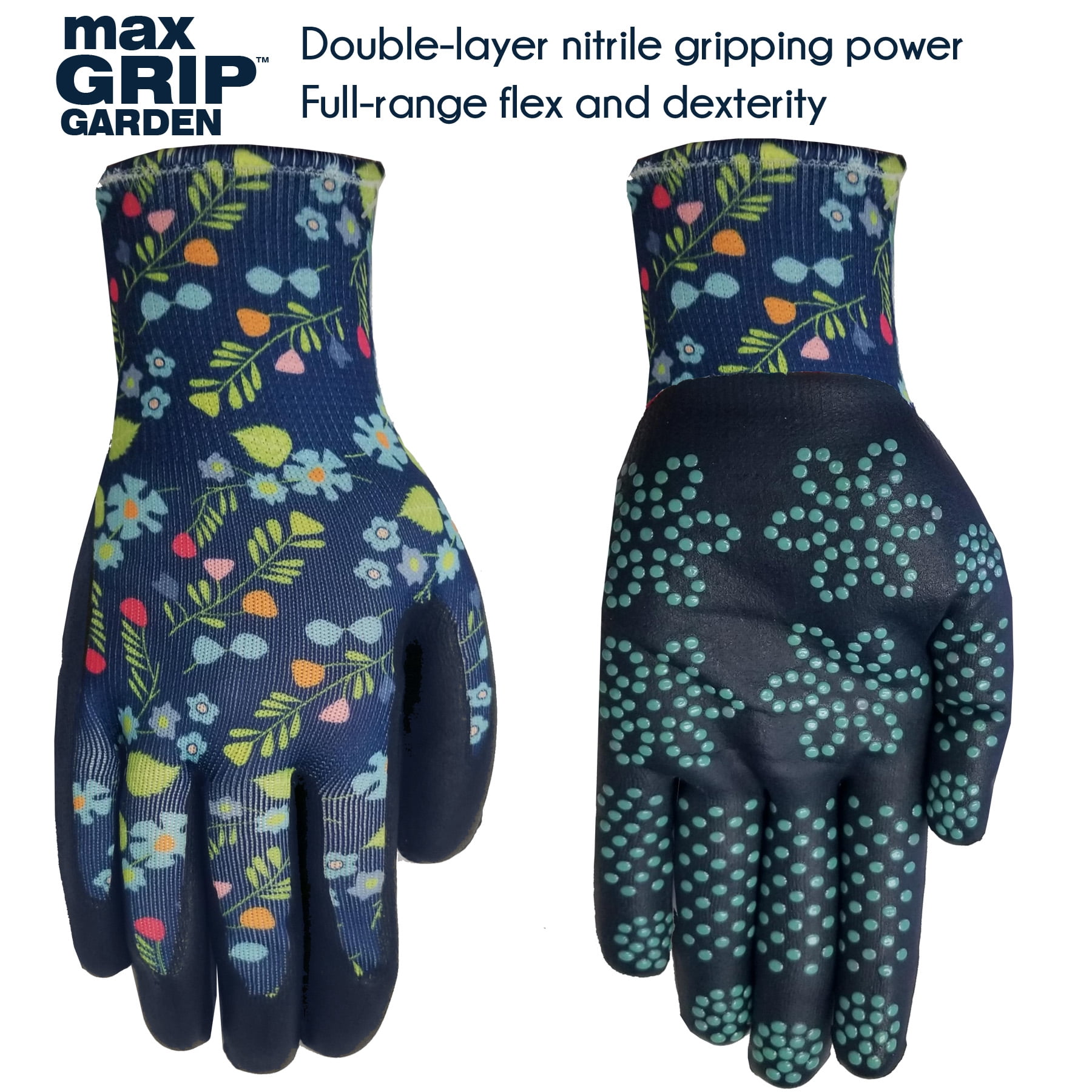 MidWest Gloves & Gear, Ladies, 6 Pack of Max Grip™ Garden Gripping Gloves, Floral Pattern, Size SM