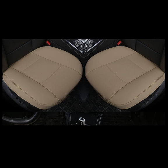 2 Pcs Universal Car Seat Cushion Covers, PU Leather Front Seat Protector with Storage Pocket, Beige, Easy Install Fit Most Compact & Midsize Cars