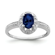 925 Sterling Silver Rhodium-plated Diam. & Created Sapphire Ring Size: 8; for Adults and Teens; for Women and Men