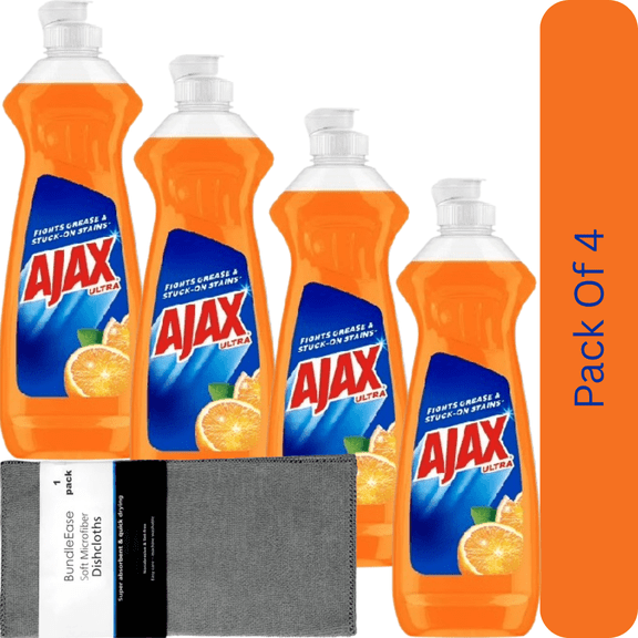 Ajax Ultra Dish Soap, Triple Action, Orange Scent, 12.4 fl oz with Microfiber Solid Color Dishcloth by BundleEase