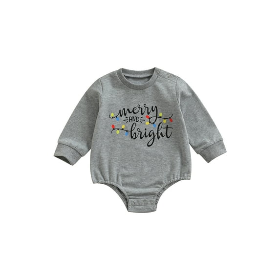 Qmyliery Baby’s Christmas Letter Printed Round Neck Long Sleeve Romper Suit