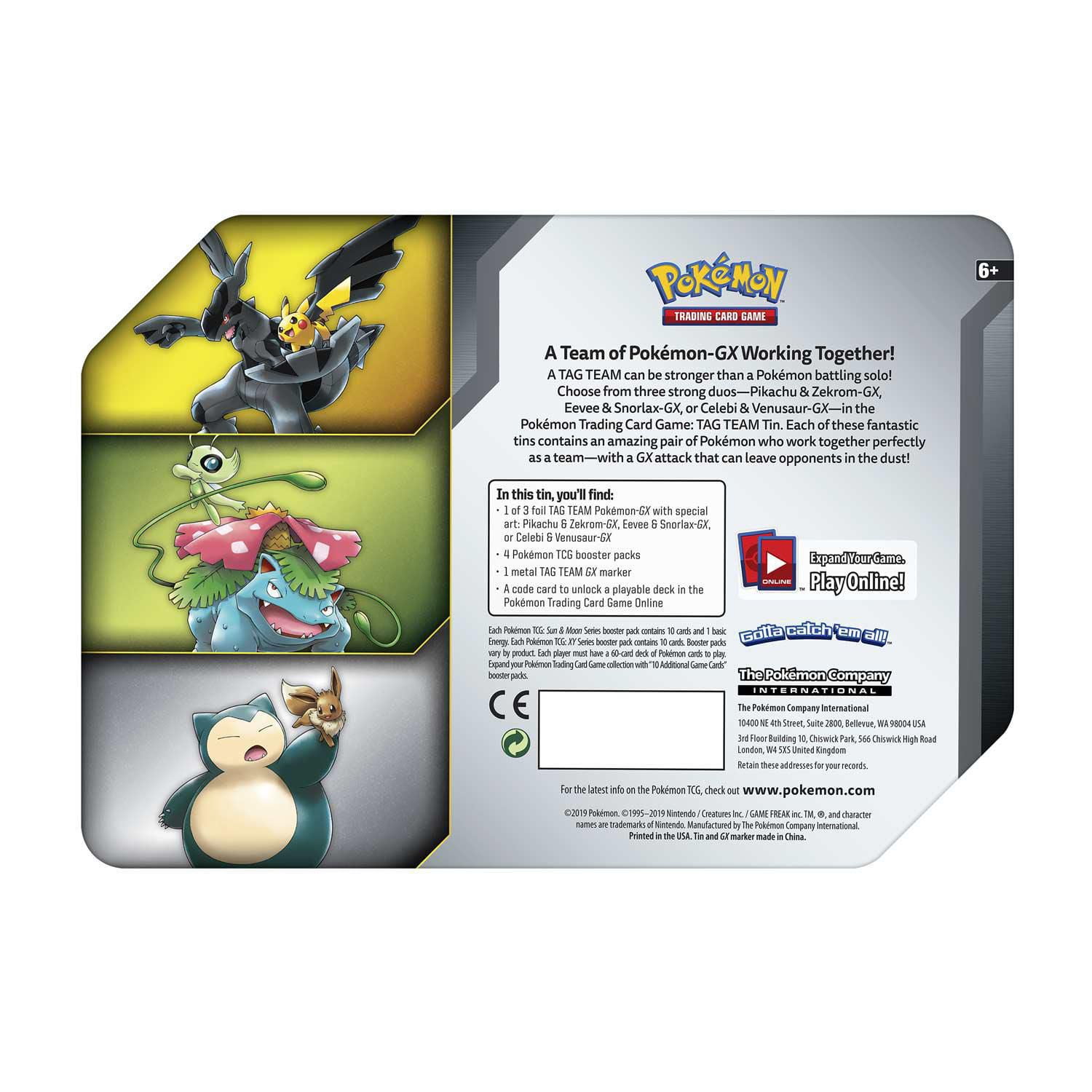 Pokemon Tag Team Tin Pikachu & Zekrom- TCG: Sun & Moon- Contains 4