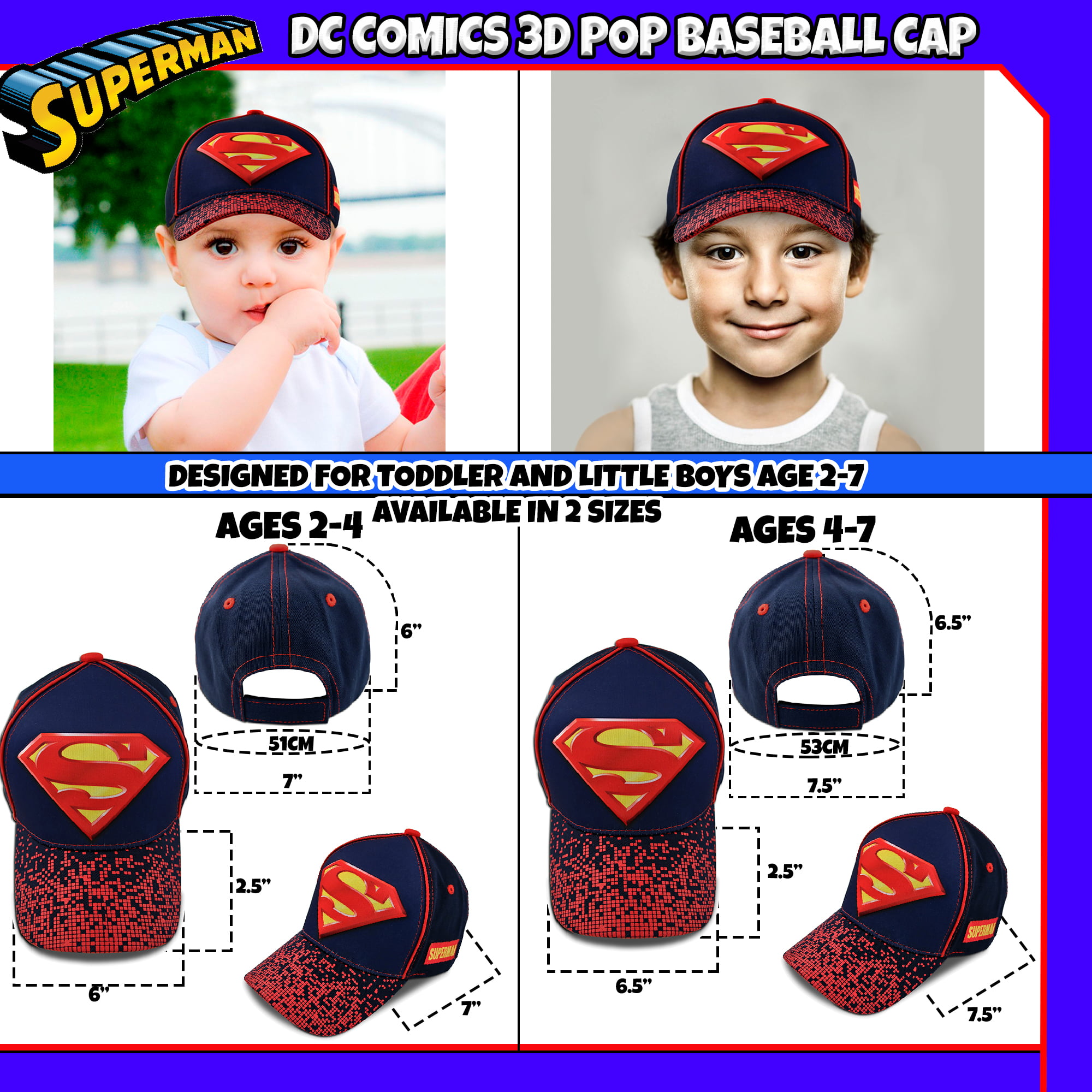 Superman, (2T-7) Cap Baseball DC Hero Boys\' Batman, League 3D Comics - Super Hat Justice
