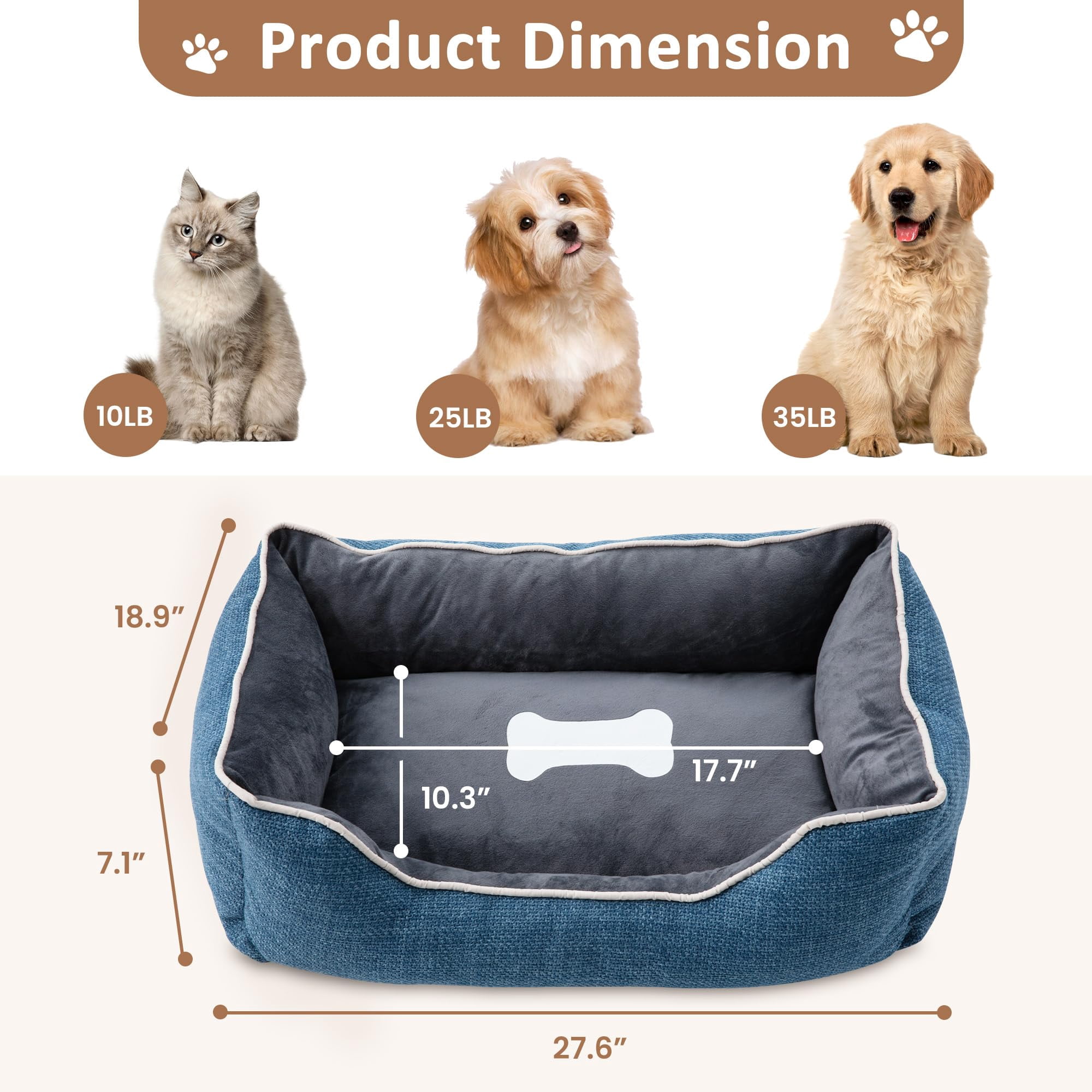 CozyHome Small Dog Bed with Anti-Slip Bottom, Cat Bed with Removable Washable Cover, Plush Pet Bed for Dogs and Cats, Cute Dog Pillow Bed, Calming Cat Couch Bed for Indoor, Outdoor, Blue
