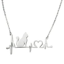 Cat Heartbeat Necklace for Women Kitty Pendant and Chain Silver Tone Stainless Steel Ginger Lyne Collection