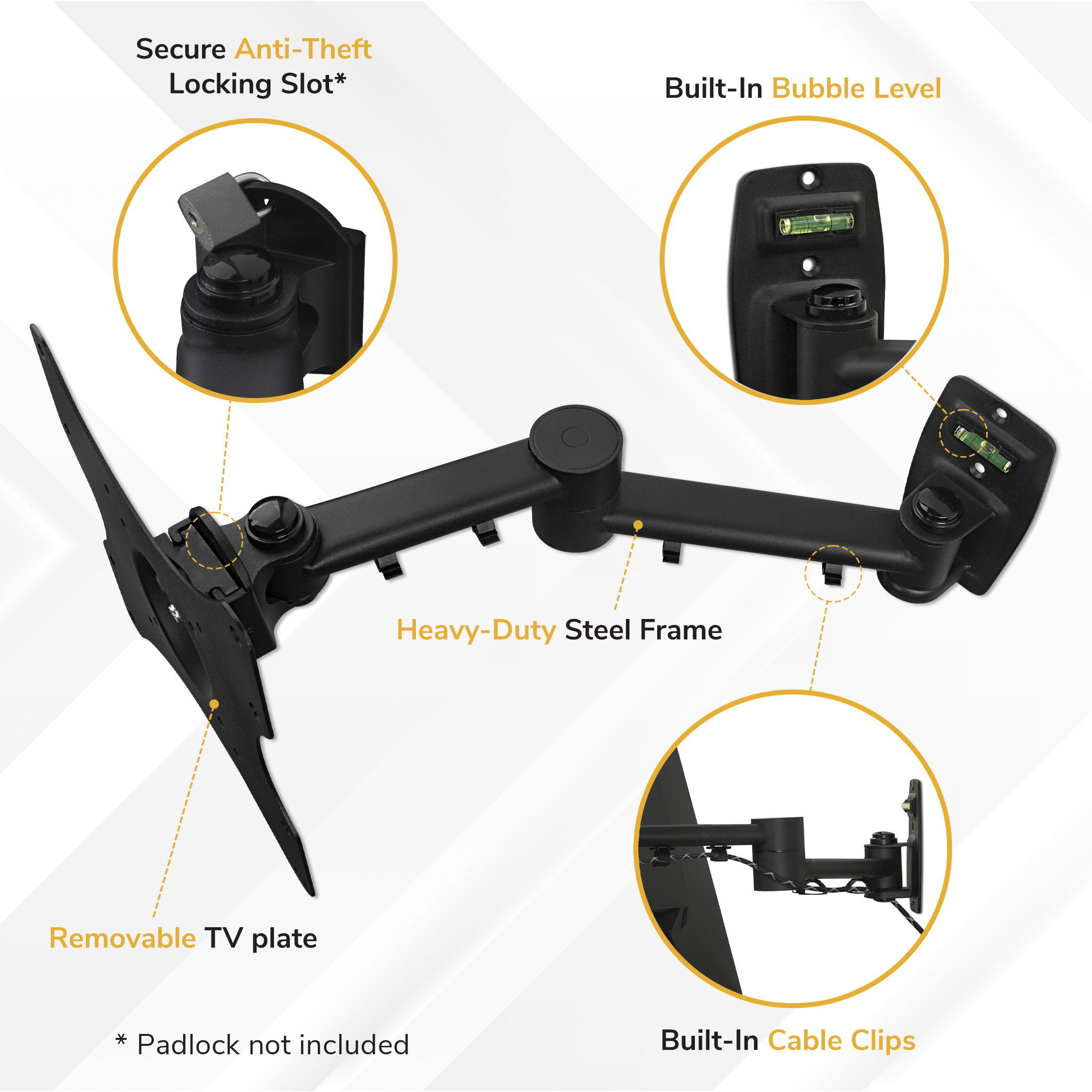 Mount-It! Full Motion TV Wall Mount Bracket for 19" to 42" TV's, Capacity 44 lbs.