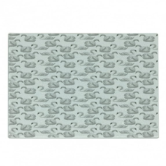 Swan Cutting Board, Sketch Art Pattern of Swimming Waterfowls of Gentility Grace and Romance, Decorative Tempered Glass Cutting and Serving Board, Small Size, Black White, by Ambesonne