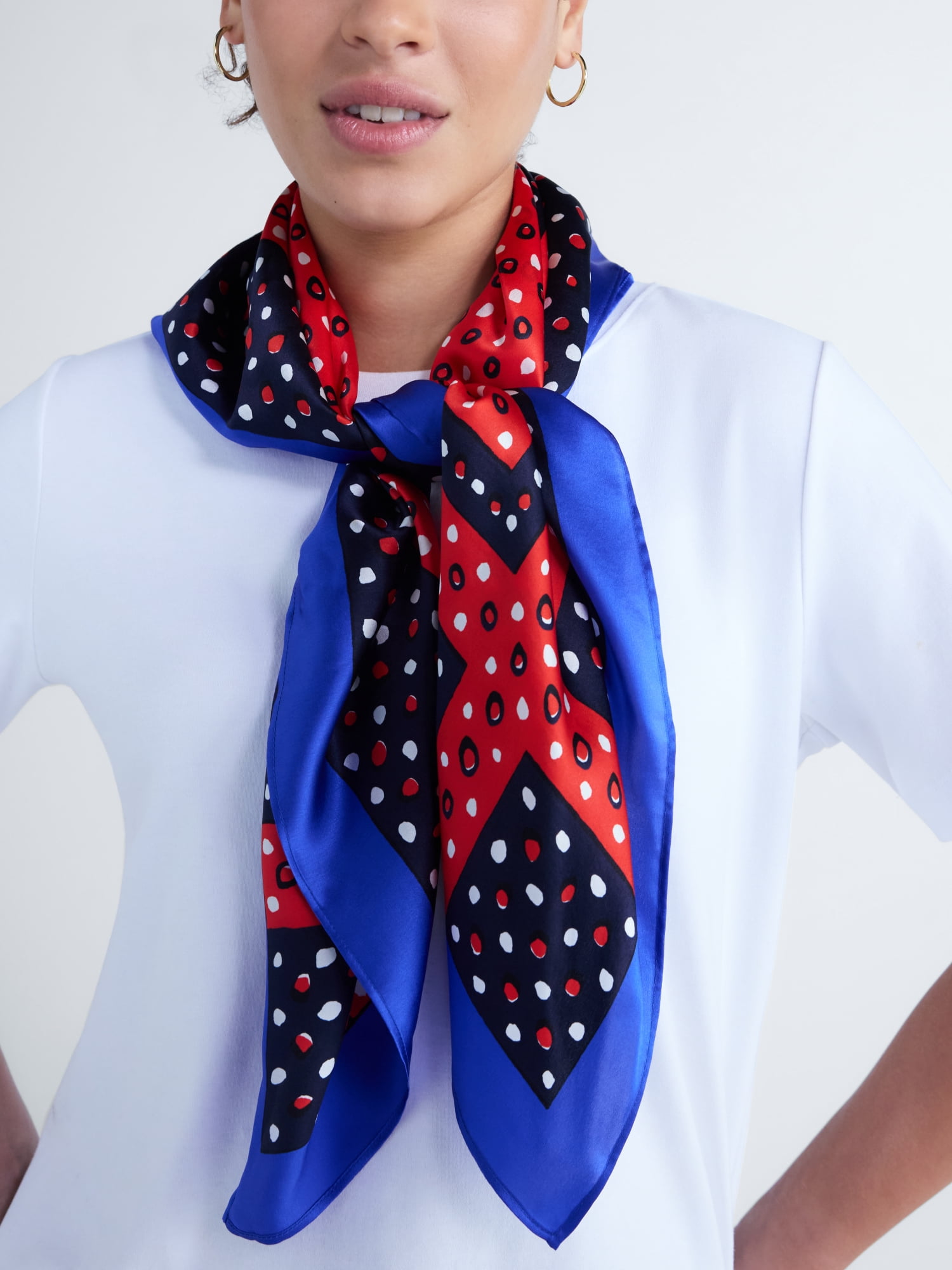 Free Assembly Women's Silk Print Scarf, Royal Crew