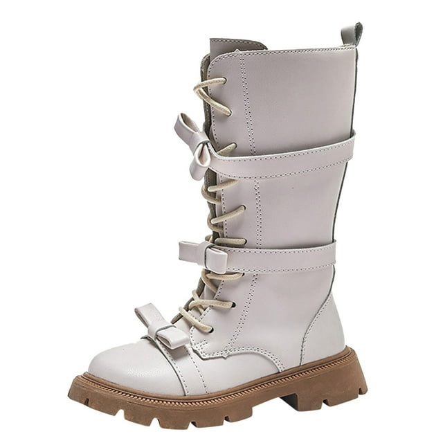 FYEGRE Bottes Longues pour Filles pour Automne Hiver Chaussures Confortables et Durables avec Design Sans Semelle Blanc 21