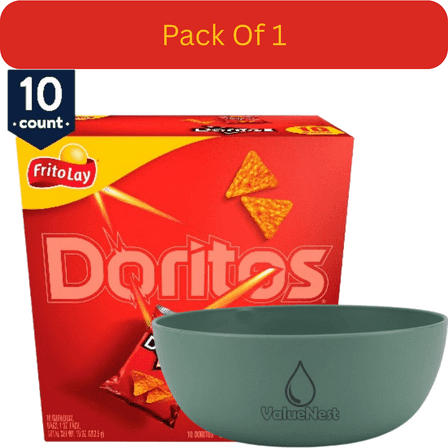 Doritos Nacho Cheese Tortilla Snack Chips, 1 oz Bags, 10 Count with Olive Green Bowl by ValueNest