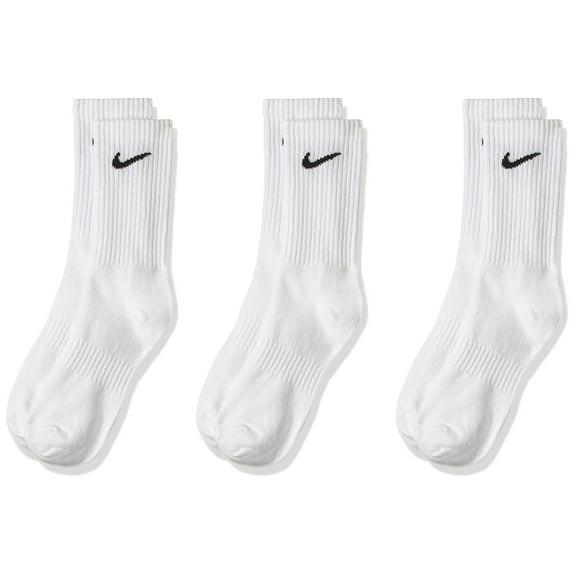 Nike Unisex Everyday Lightweight Crew Training Socks (3 Pair) (White/Black, L)